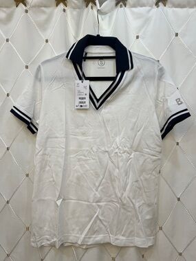 Bogner White Polo with Navy Contrast Trim
